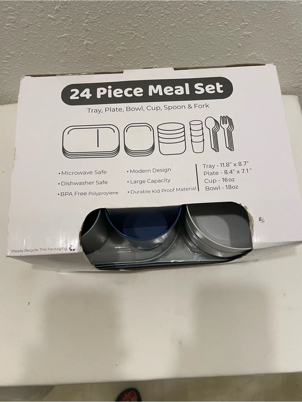 24-Piece Blue & Light Gray Kids Meal Set - BPA-Free Dinnerware